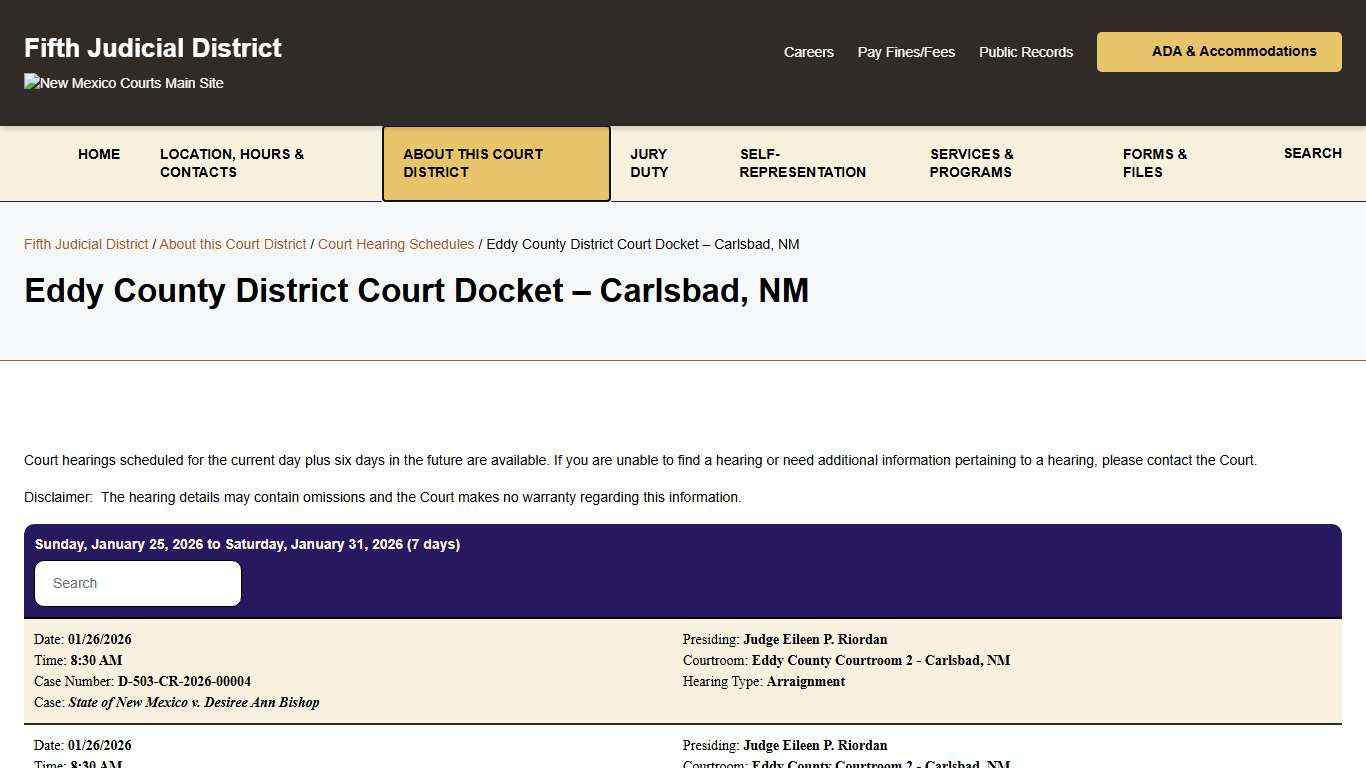 Eddy County District Court Docket - Carlsbad, NM - Fifth Judicial District