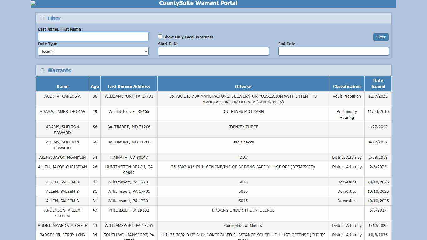 CountySuite Warrant Portal